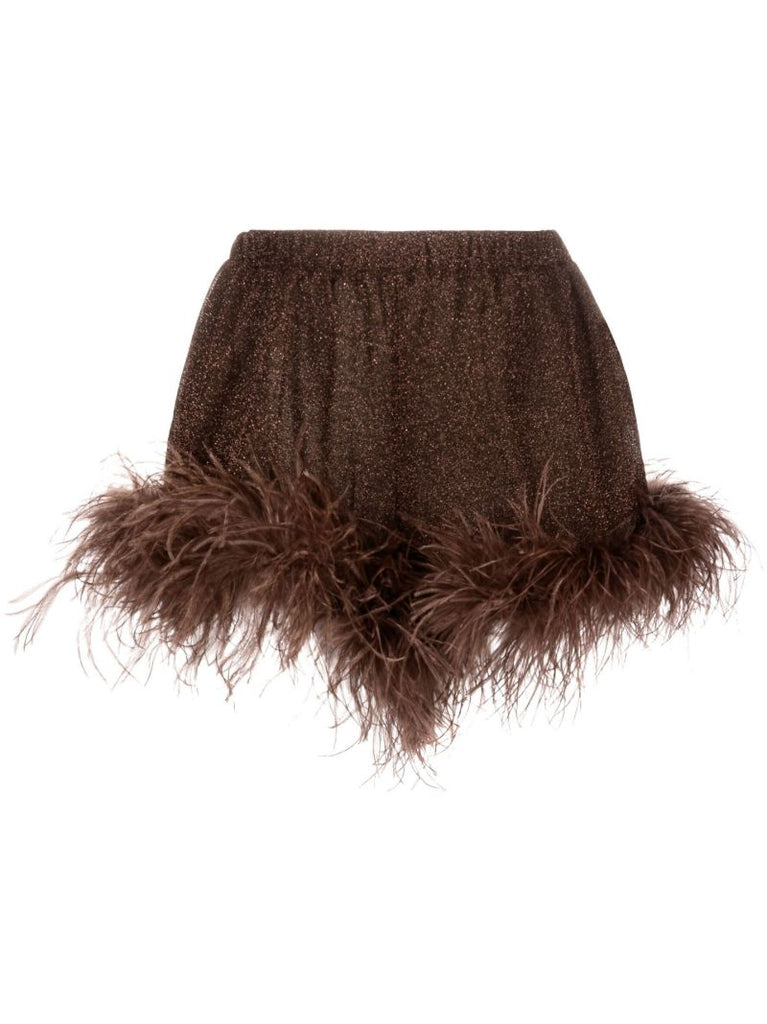 Brown LumiÃ_x0083_Â¨re Feather-trim Shorts