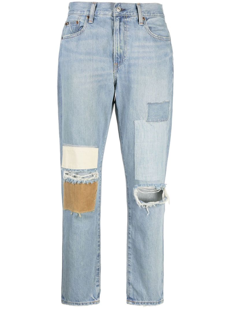 Blue Avery Patchwork Boyfriend Jeans