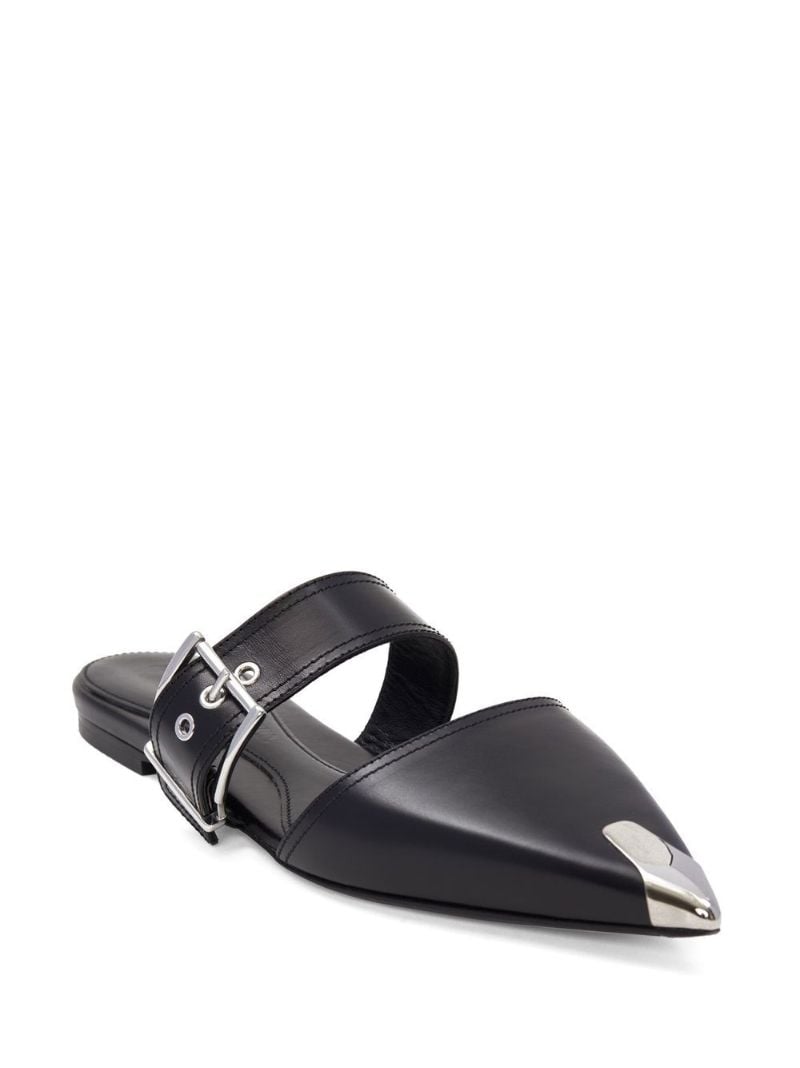 Black Buckle-fastening Leather Ballerina Pumps