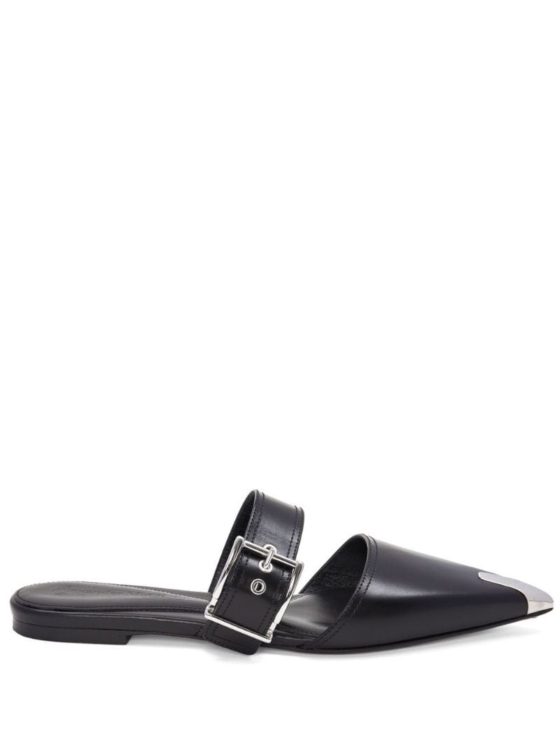 Black Buckle-fastening Leather Ballerina Pumps