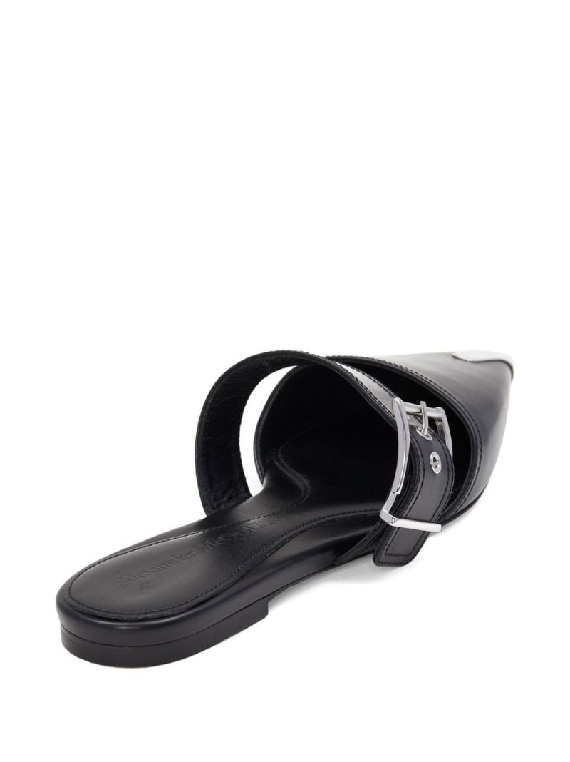 Black Buckle-fastening Leather Ballerina Pumps
