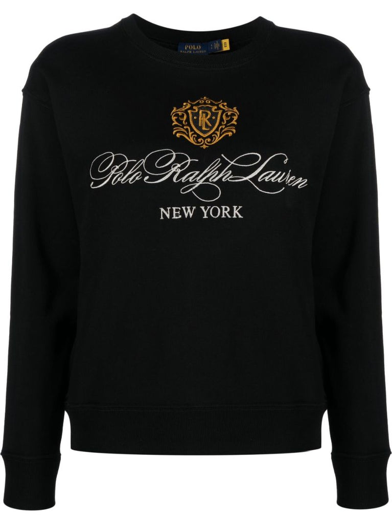 Black Logo Crest Cotton Sweatshirt