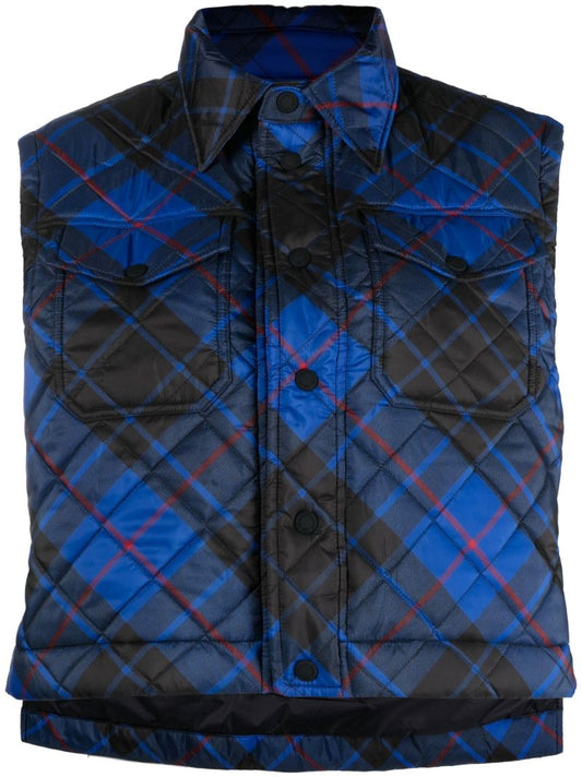 Blue Check Padded Gilet
