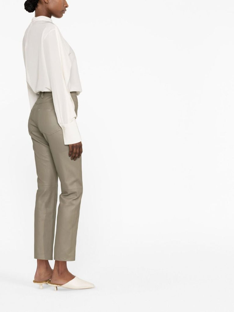 Neutral High Waist Tailored Leather Trousers