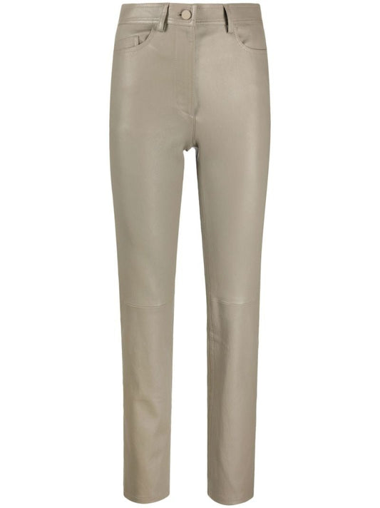 Neutral High Waist Tailored Leather Trousers