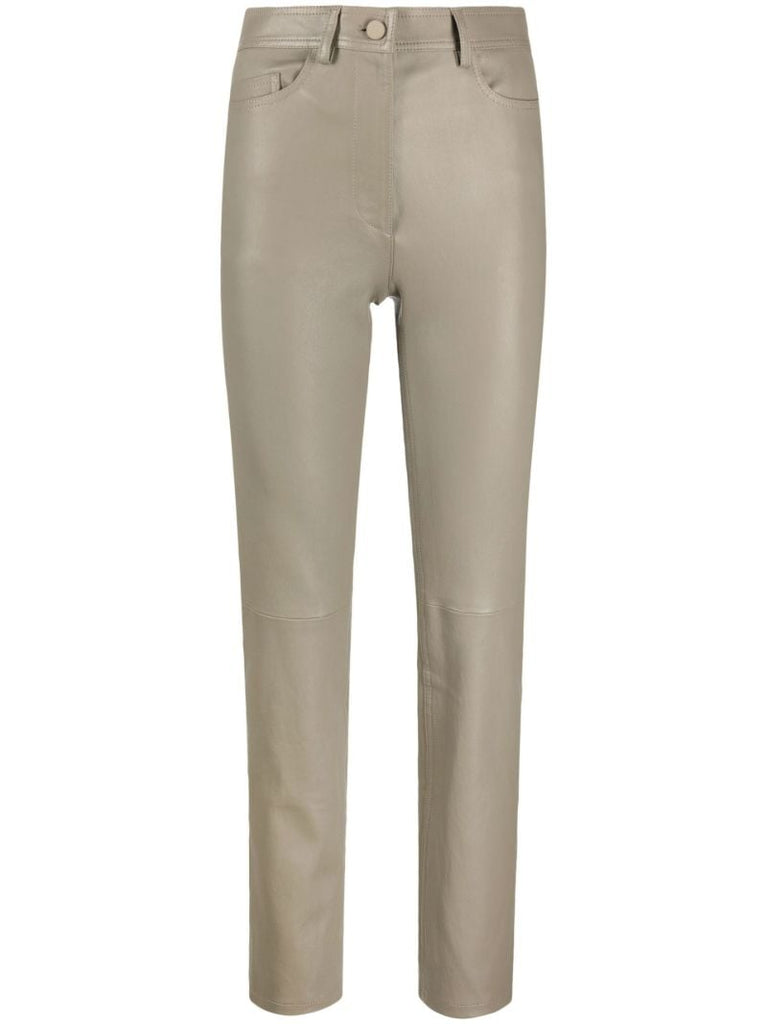 Neutral High Waist Tailored Leather Trousers