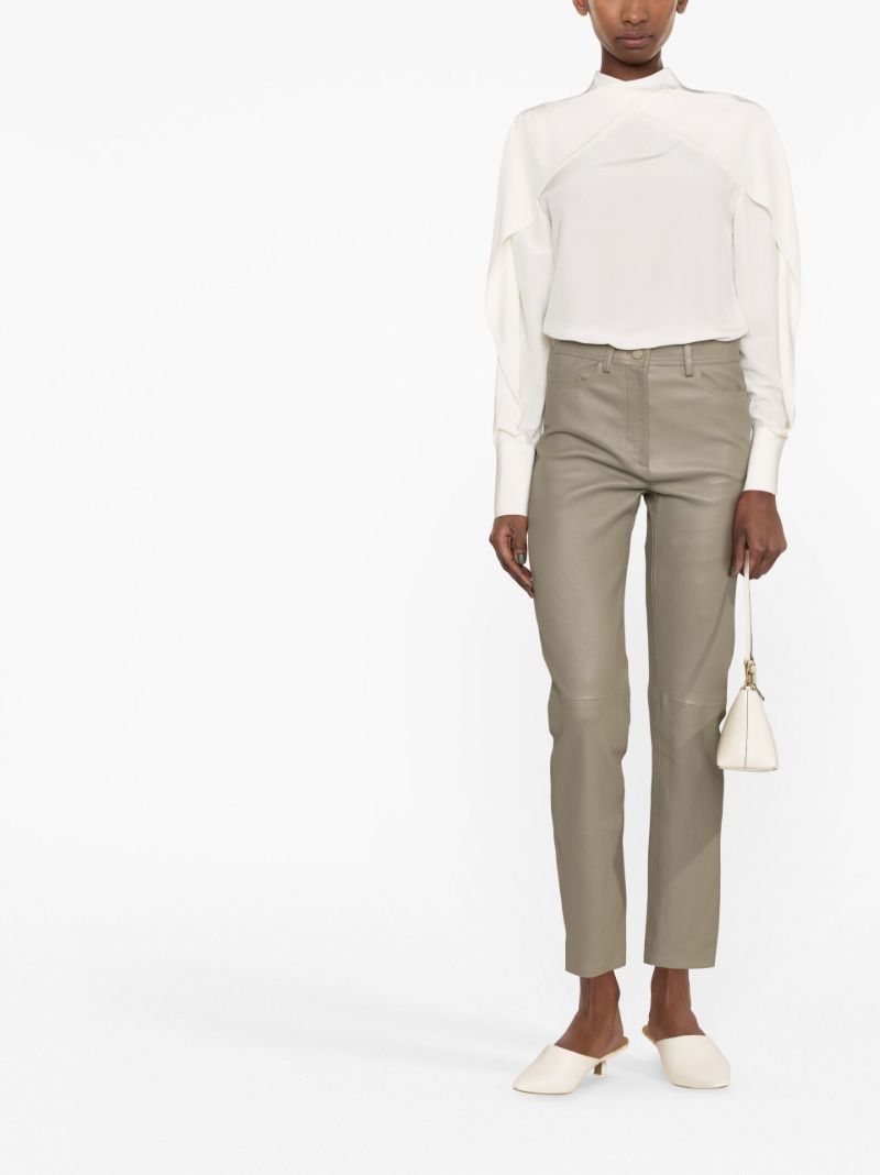 Neutral High Waist Tailored Leather Trousers