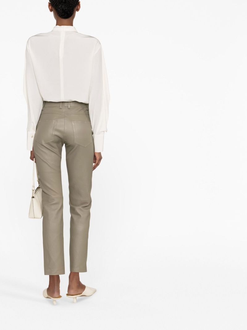 Neutral High Waist Tailored Leather Trousers