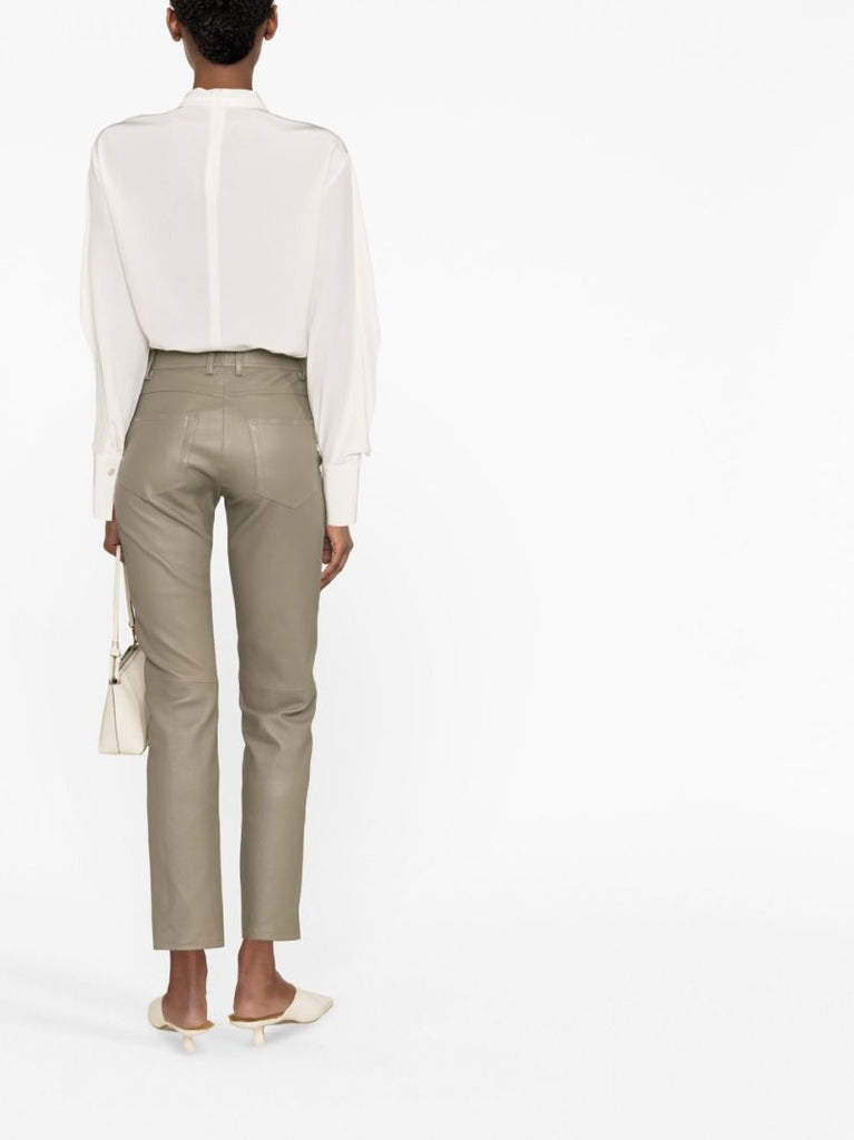 Neutral High Waist Tailored Leather Trousers