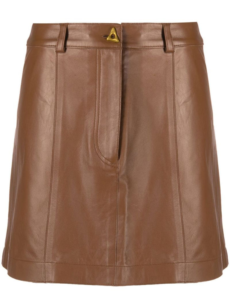 Brown A-line Leather Skirt
