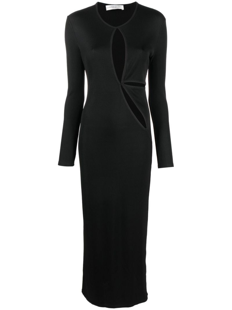 Black Cut-out Ribbed Knit Midi Dress