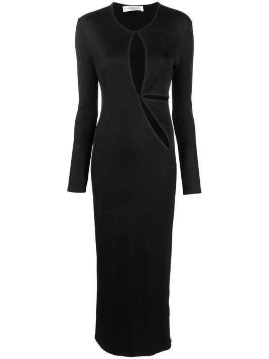 Black Cut-out Ribbed Knit Midi Dress