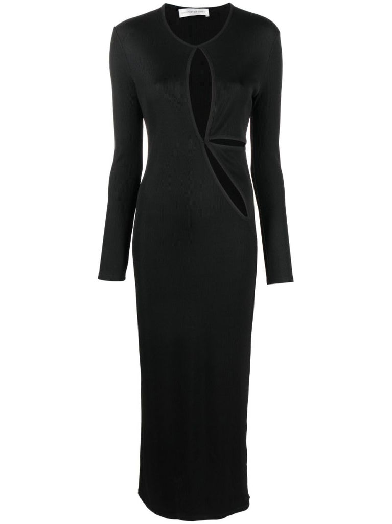Black Cut-out Ribbed Knit Midi Dress