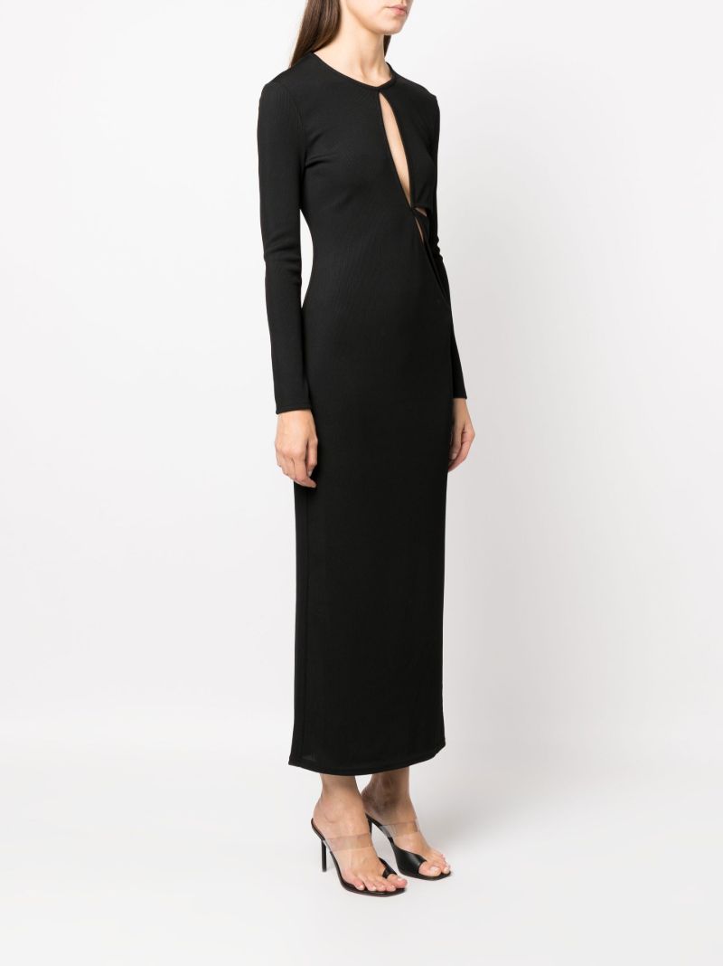 Black Cut-out Ribbed Knit Midi Dress