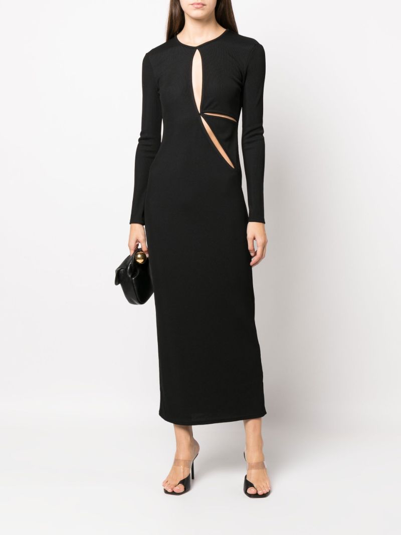 Black Cut-out Ribbed Knit Midi Dress