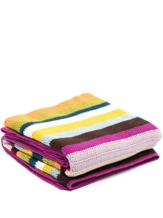 Yellow Busy Stripes Cashmere Crochet Blanket