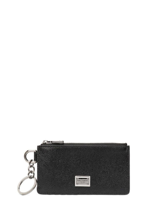 Black Logo Plaque Leather Card Holder