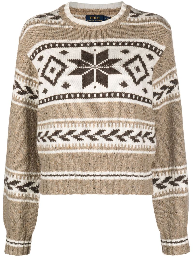 Neutral Jacquard-knit Sweater