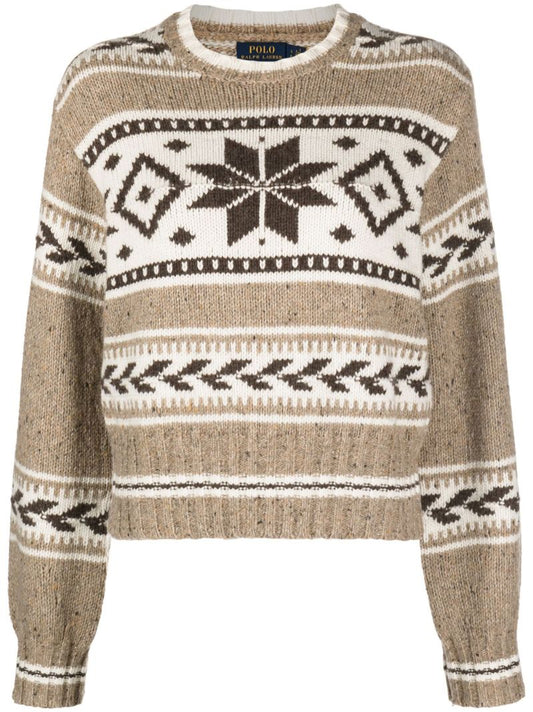 Neutral Jacquard-knit Sweater