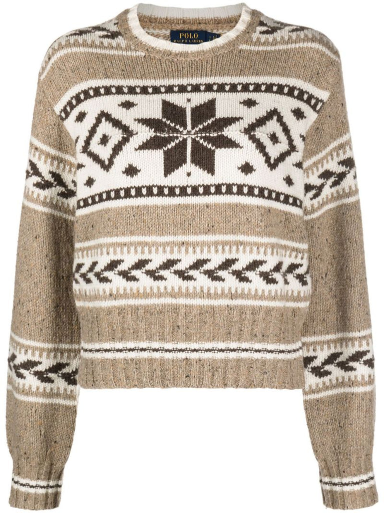 Neutral Jacquard-knit Sweater