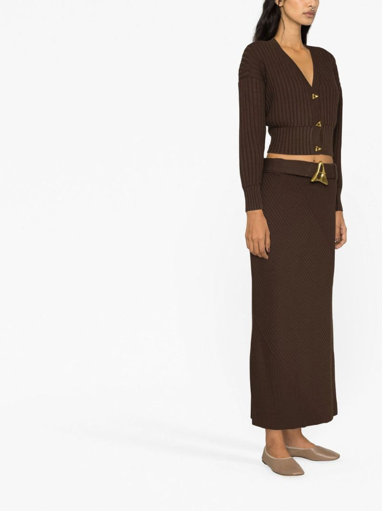 Brown Belted Knit Skirt