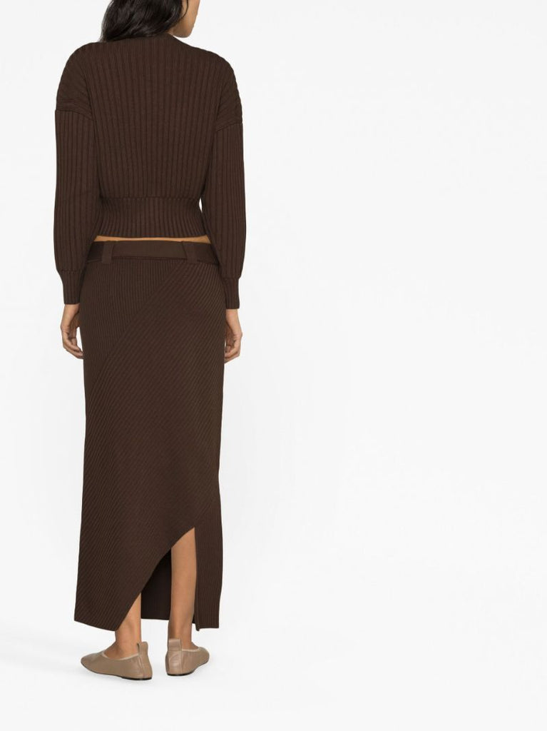Brown Belted Knit Skirt