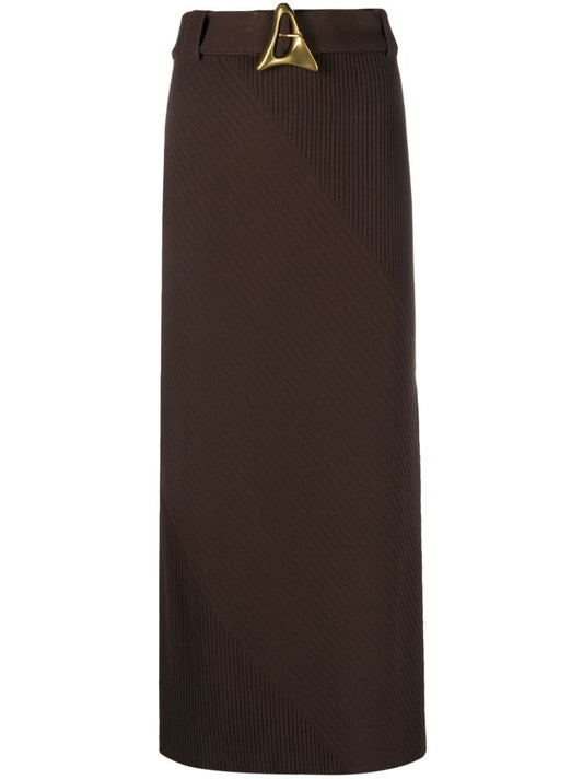 Brown Belted Knit Skirt