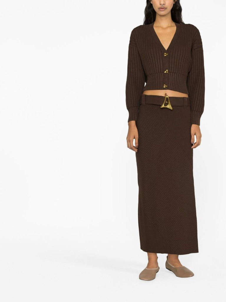 Brown Mount Ribbed-knit Cardigan