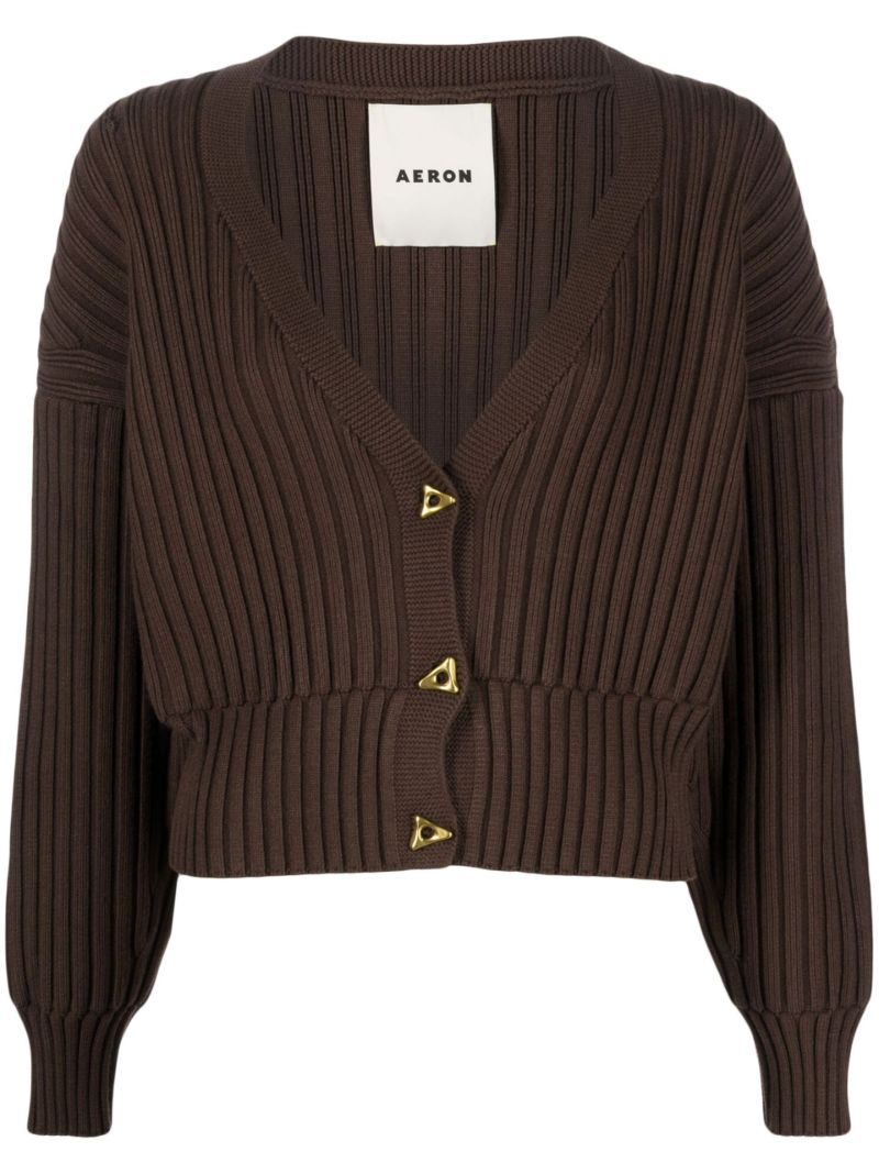 Brown Mount Ribbed-knit Cardigan