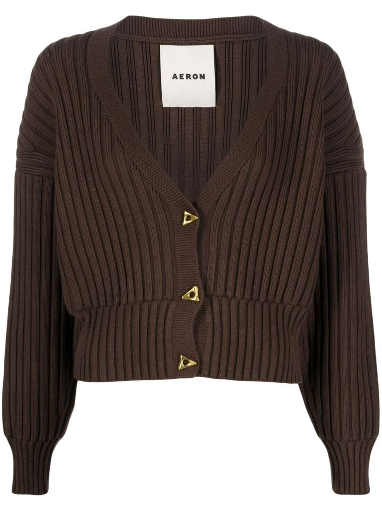 Brown Mount Ribbed-knit Cardigan