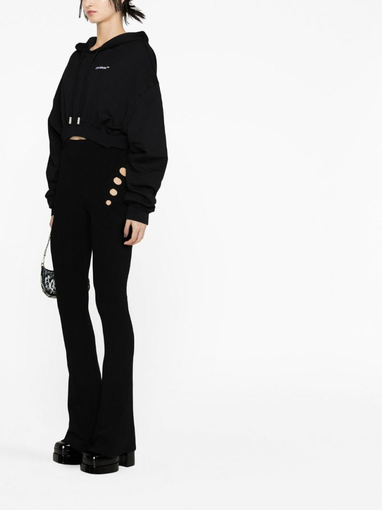 Black Embroidered Logo Cropped Hoodie
