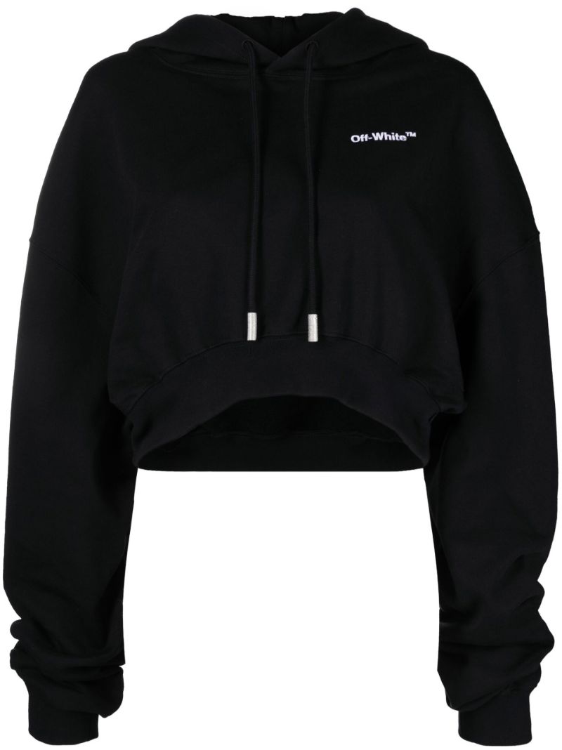Black Embroidered Logo Cropped Hoodie