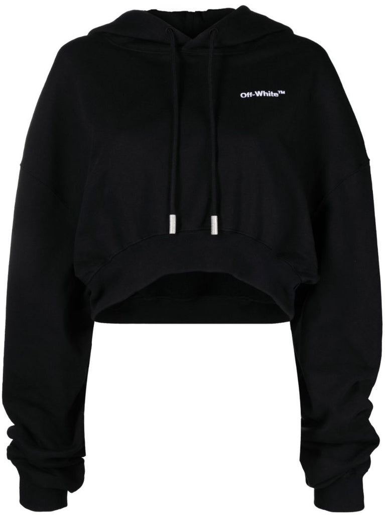 Black Embroidered Logo Cropped Hoodie