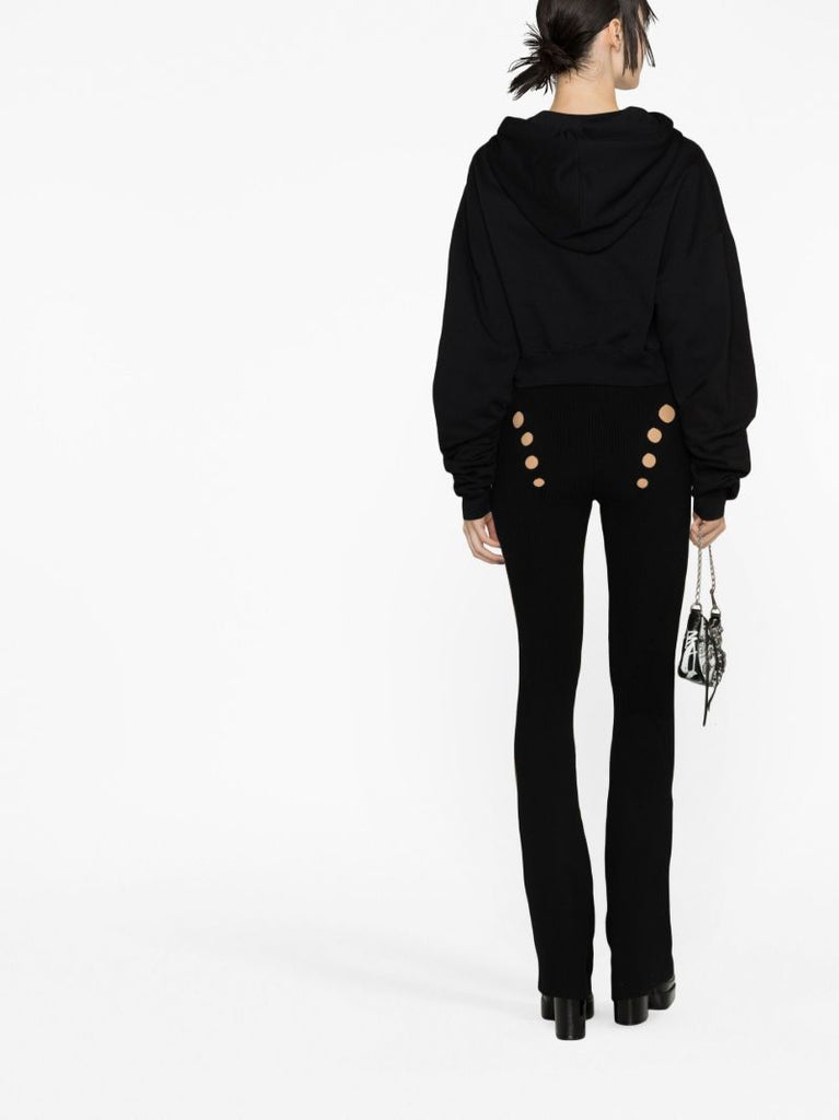 Black Embroidered Logo Cropped Hoodie