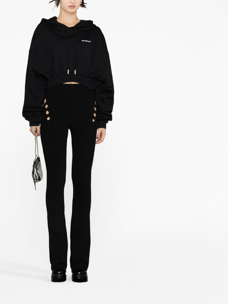 Black Embroidered Logo Cropped Hoodie