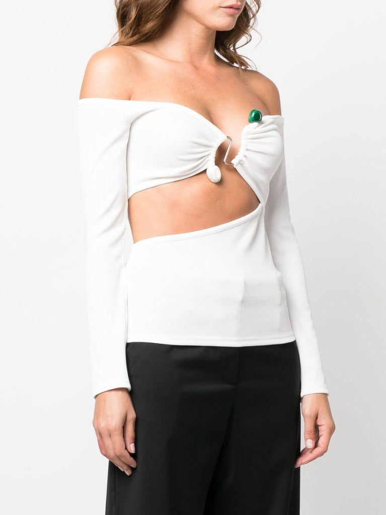 White Embellished Off-the-shoulder Top