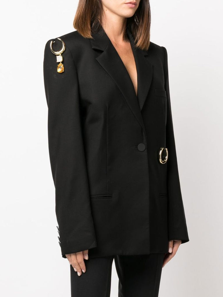 Black Pierced Tailored Wool Blazer