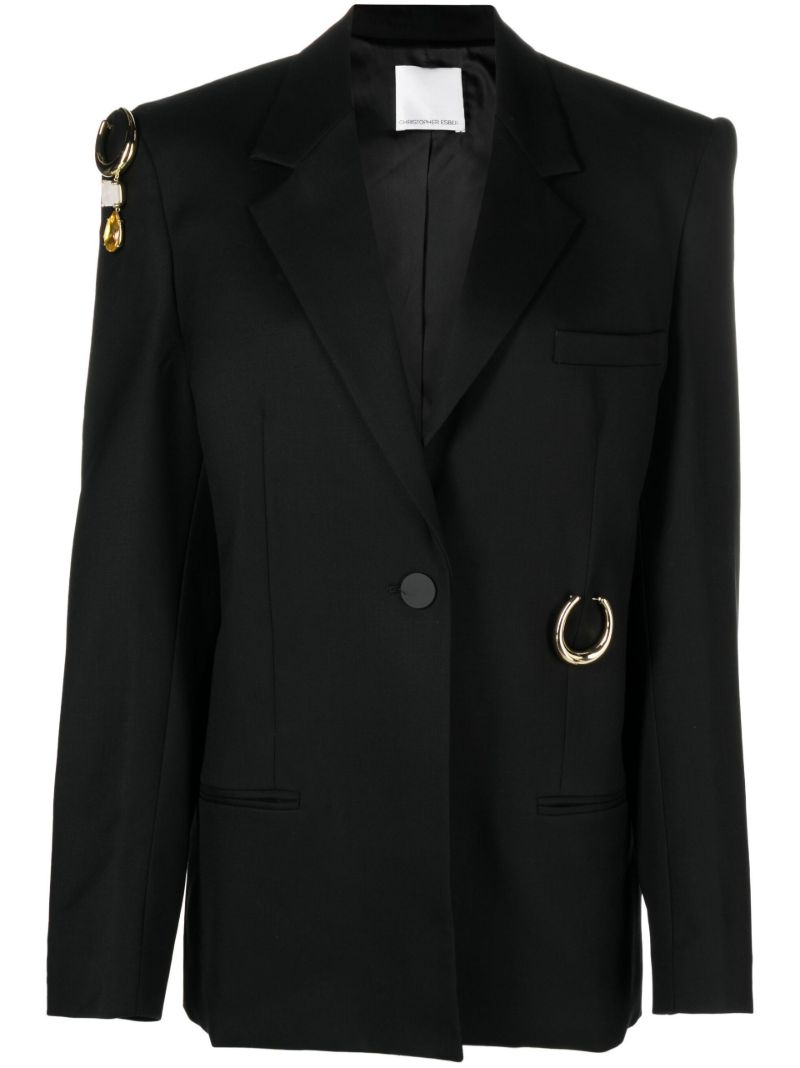 Black Pierced Tailored Wool Blazer