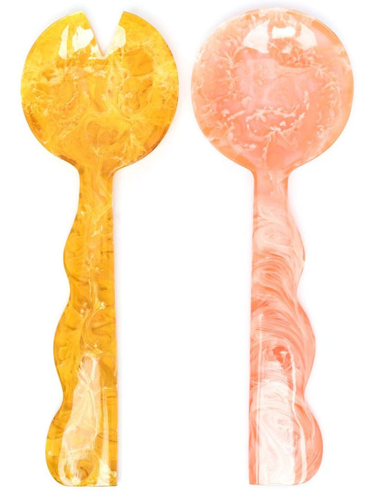 Pink Mustique Ripple Salad Serving Set
