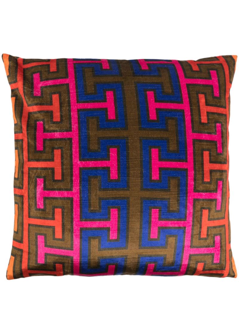 Brown Abstract-print Cushion