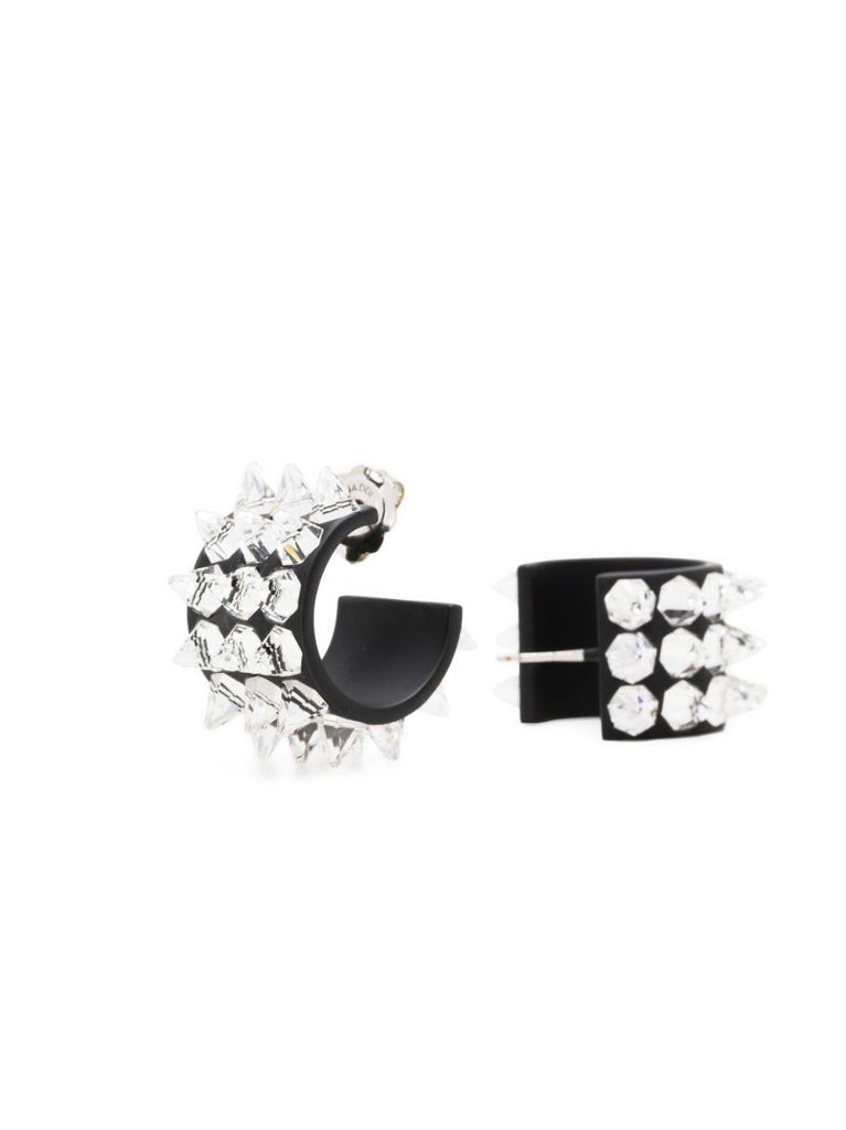 Silver-tone Small Karma Crystal-embellished Hoop Earrings