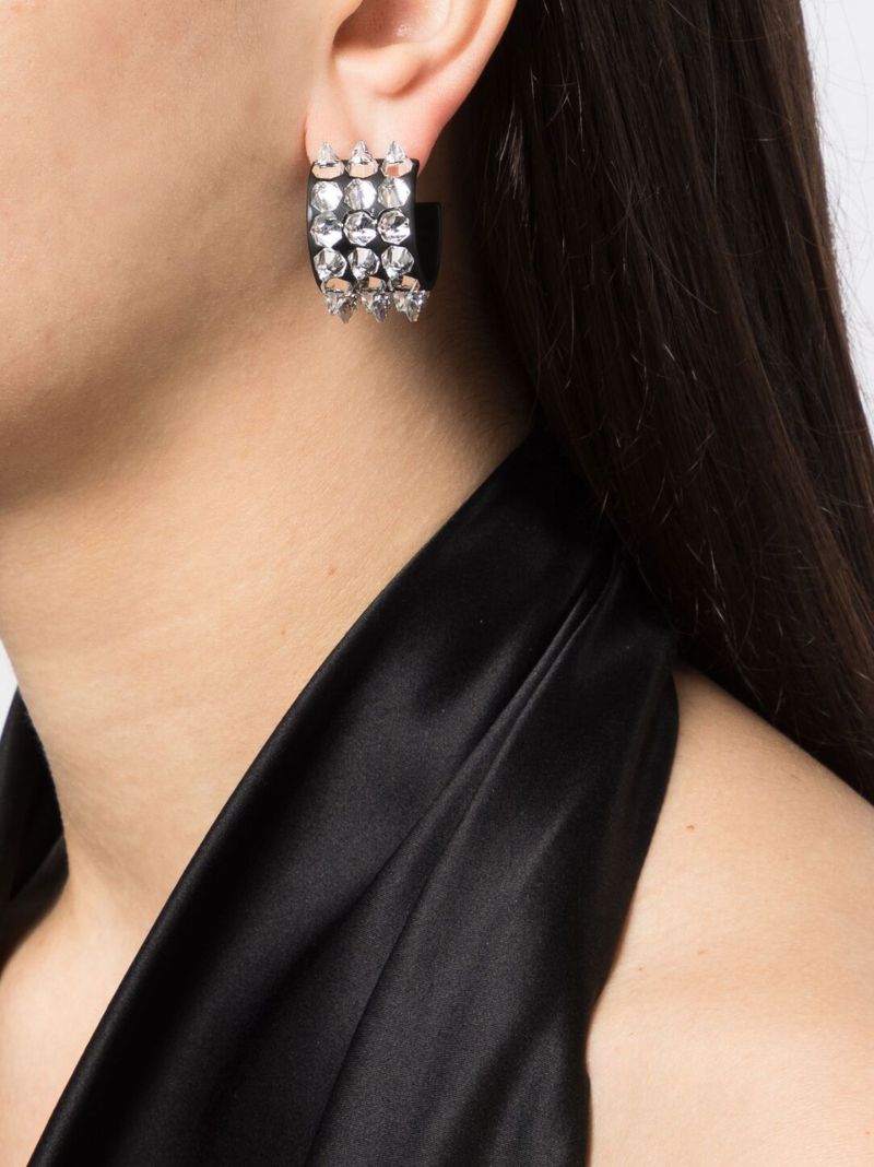 Silver-tone Small Karma Crystal-embellished Hoop Earrings