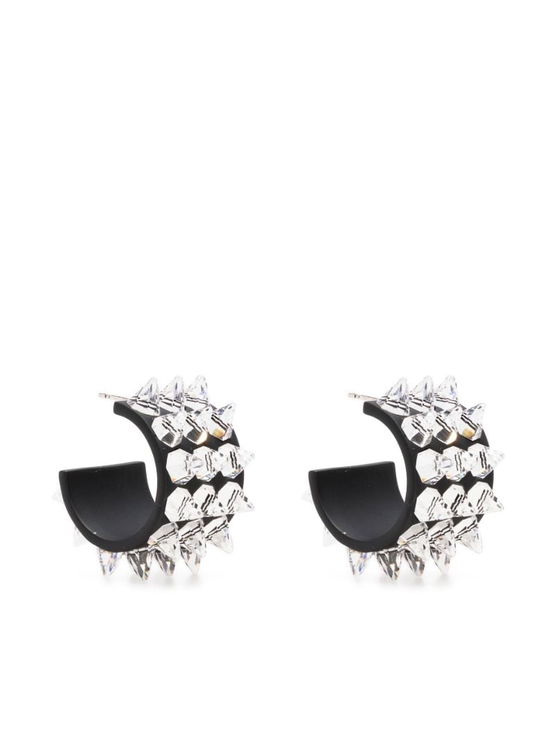 Silver-tone Small Karma Crystal-embellished Hoop Earrings