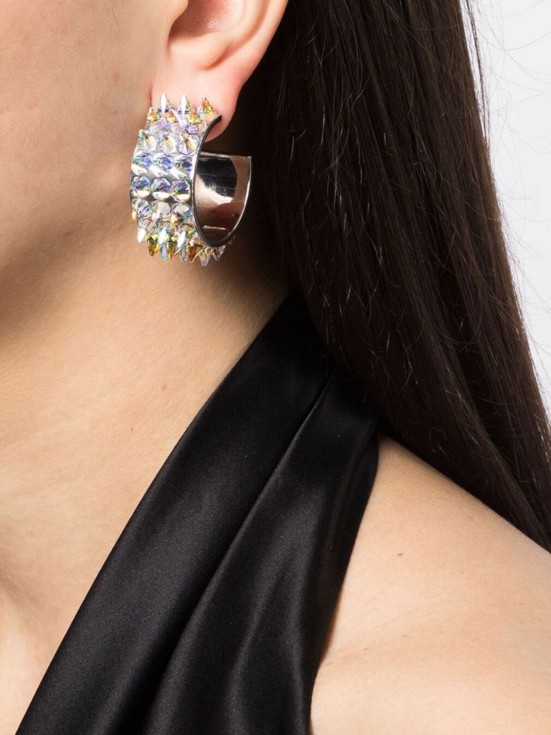 Silver-tone Large Karma Crystal Spike Hoop Earrings