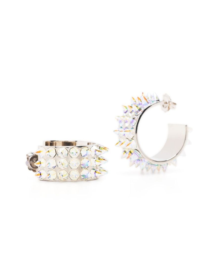 Silver-tone Large Karma Crystal Spike Hoop Earrings