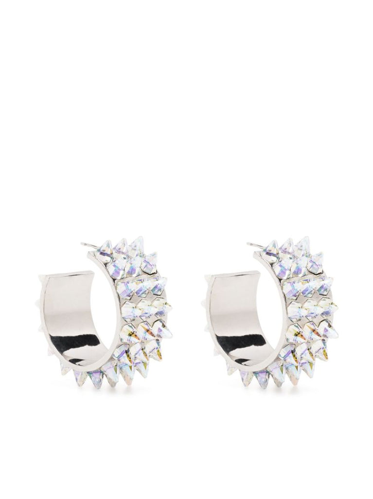 Silver-tone Large Karma Crystal Spike Hoop Earrings