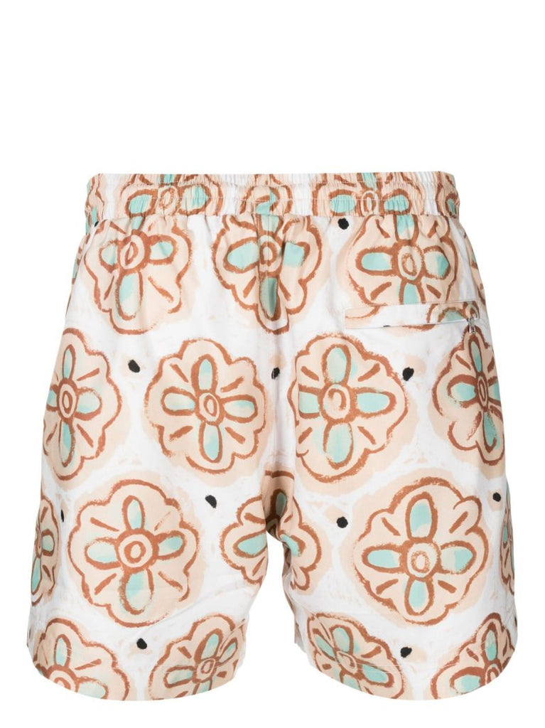 Neutral Floral Print Swim Shorts