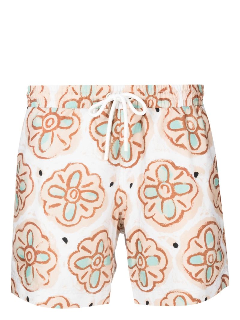 Neutral Floral Print Swim Shorts