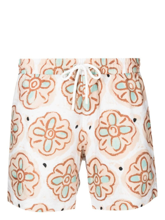 Neutral Floral Print Swim Shorts