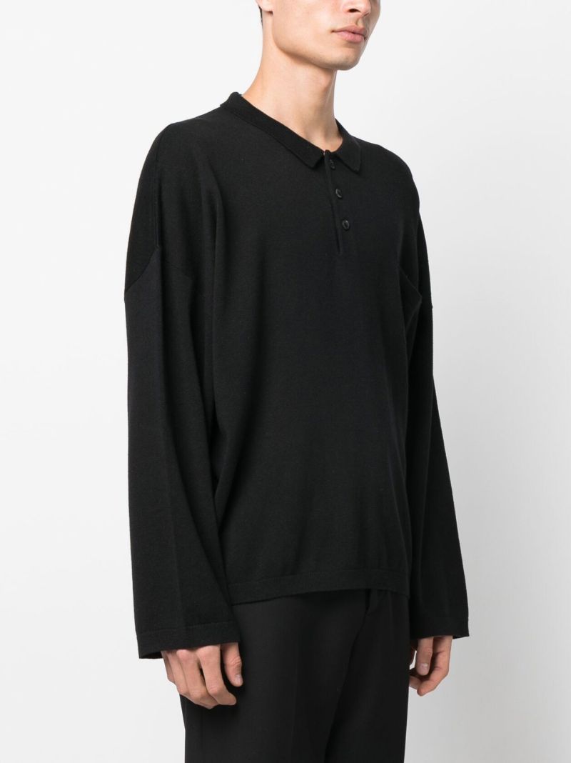 Black Long Sleeve Polo Top